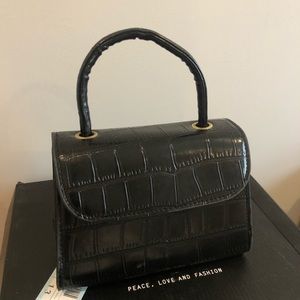 Black faux croc print bag